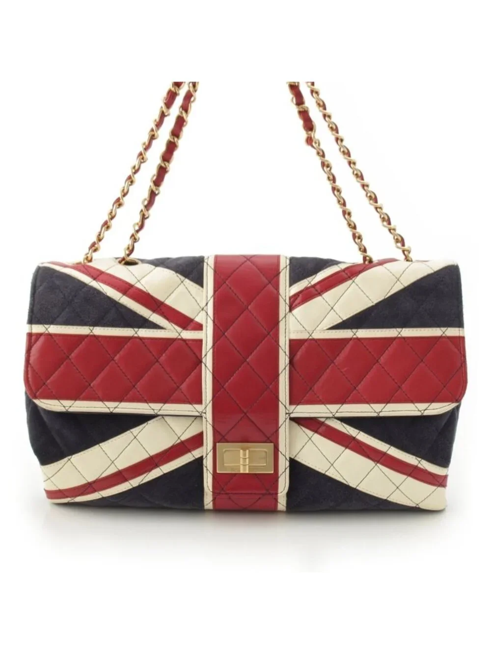 Chanel 2.55 Leather Suede Union Jack Shoulder Bag Navy